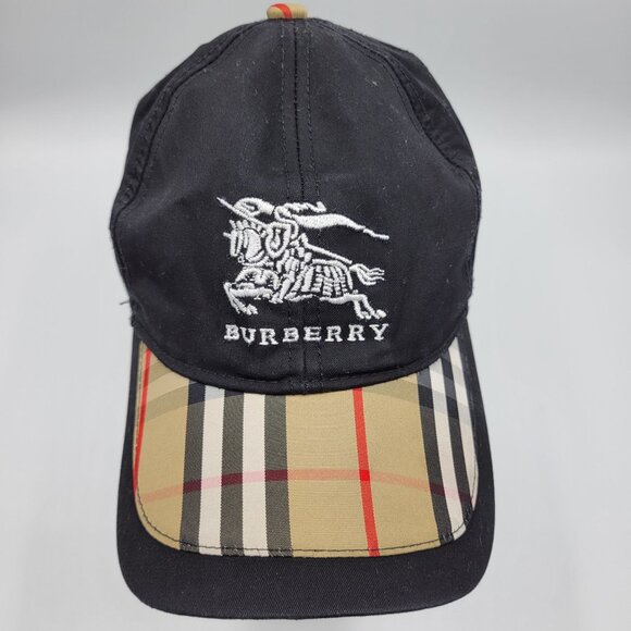 Burberry Black Baseball Cap With Check Pattern Brim & Embroidered Logo - Picture 1 of 15